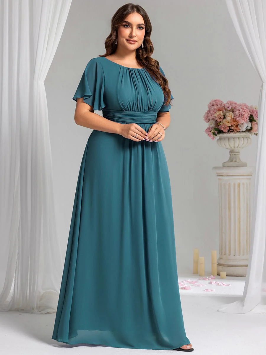 Simple Chiffon Pleated A-Line Round Neckline Bridesmaid Dress - Image 113