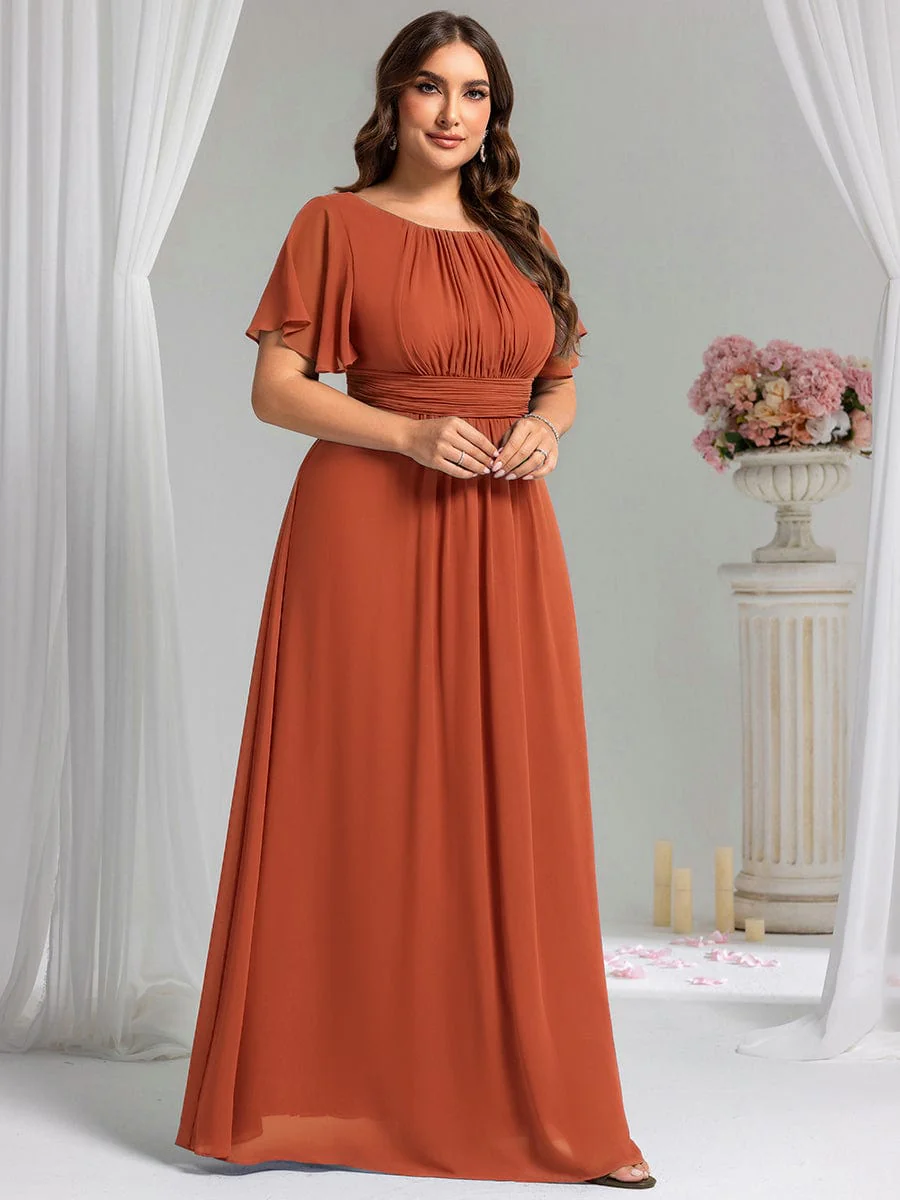 Simple Chiffon Pleated A-Line Round Neckline Bridesmaid Dress - Image 123