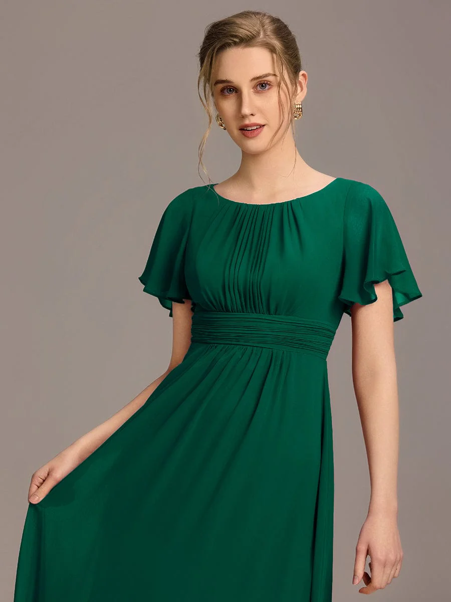 Simple Chiffon Pleated A-Line Round Neckline Bridesmaid Dress - Image 27