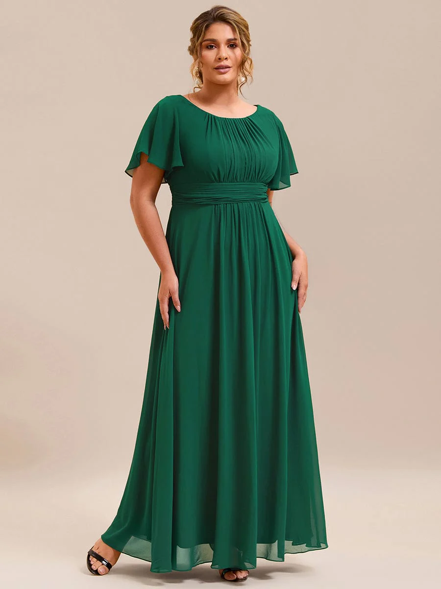 Simple Chiffon Pleated A-Line Round Neckline Bridesmaid Dress - Image 34