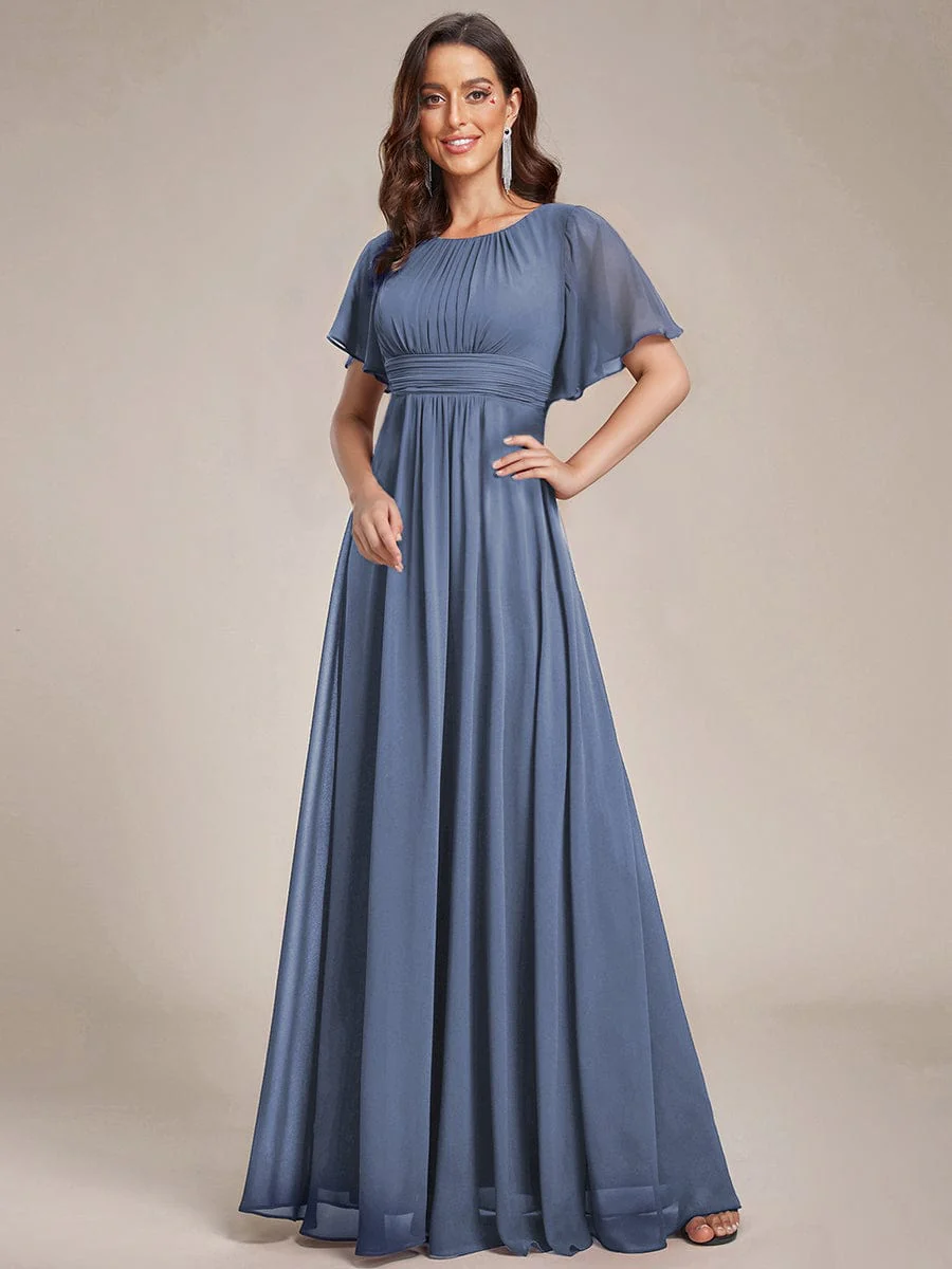 Simple Chiffon Pleated A-Line Round Neckline Bridesmaid Dress - Image 35