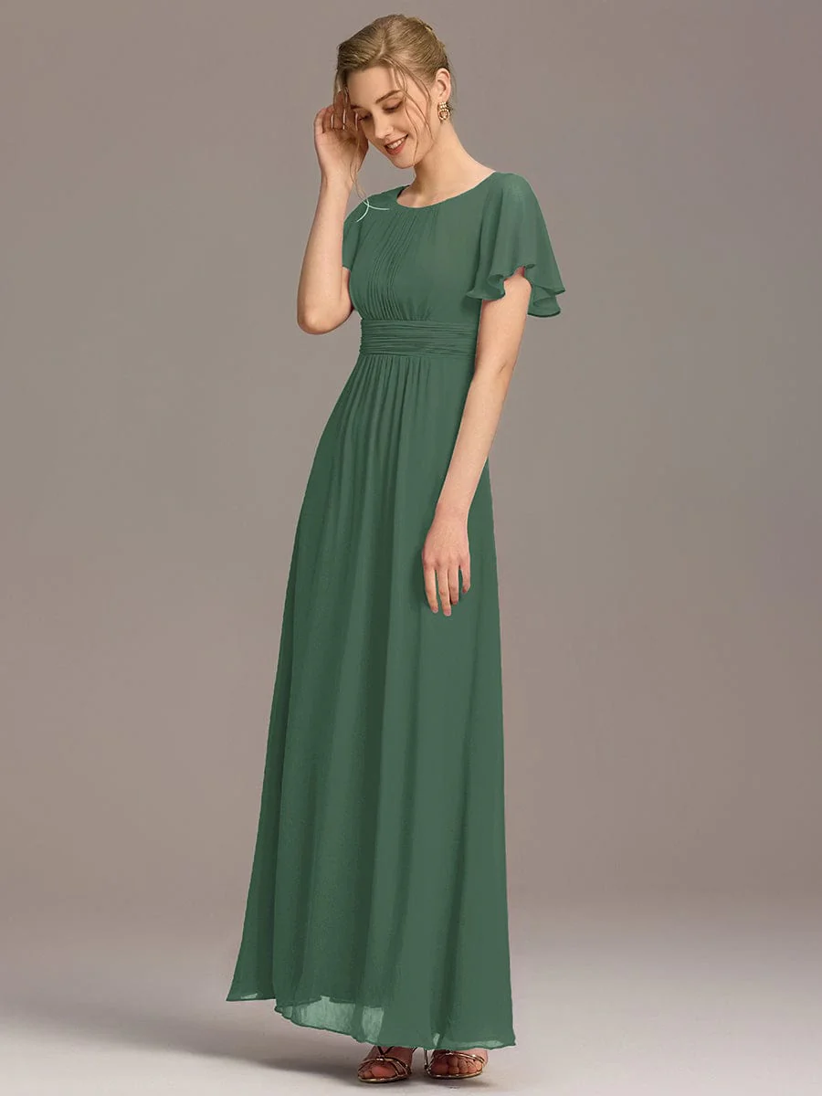 Simple Chiffon Pleated A-Line Round Neckline Bridesmaid Dress - Image 47
