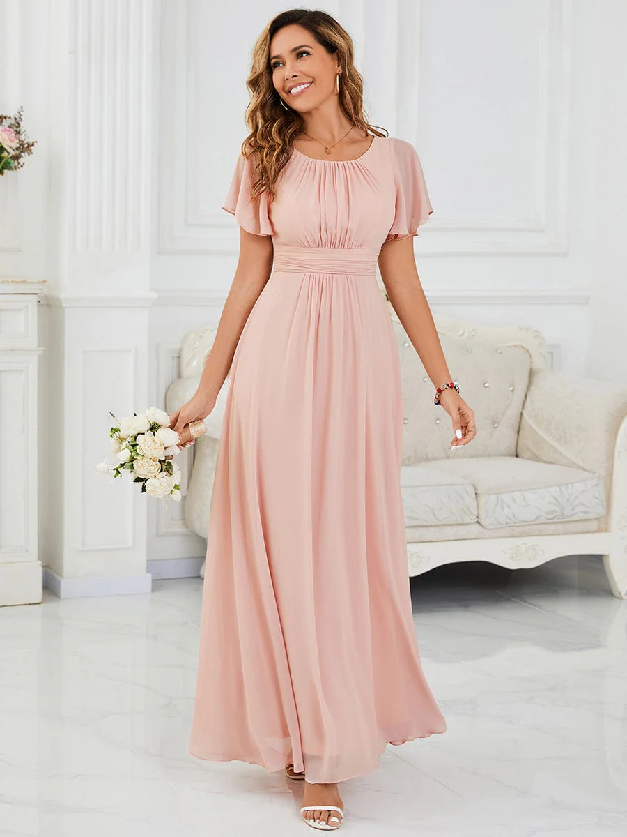 Simple Chiffon Pleated A-Line Round Neckline Bridesmaid Dress - Image 77