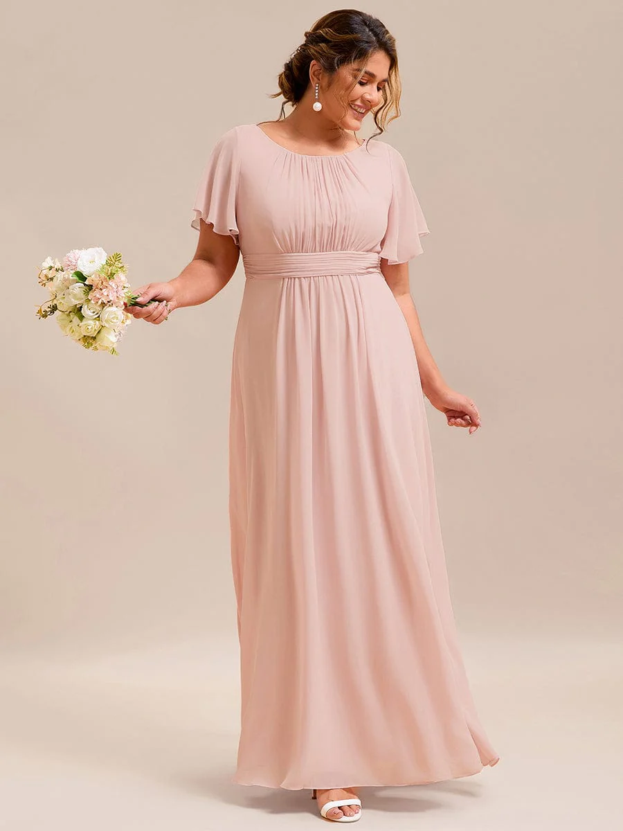 Simple Chiffon Pleated A-Line Round Neckline Bridesmaid Dress - Image 83