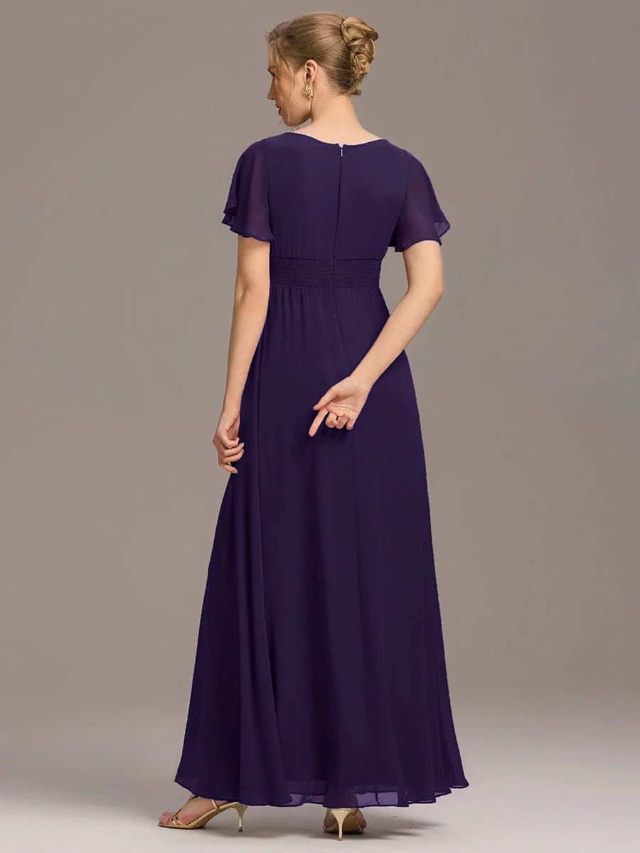 Simple Chiffon Pleated A-Line Round Neckline Bridesmaid Dress - Image 95