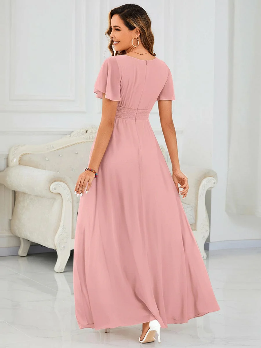 Simple Chiffon Pleated A-Line Round Neckline Dress in Black - Image 10