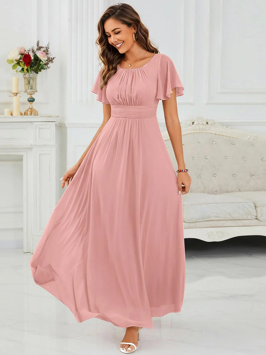 Simple Chiffon Pleated A-Line Round Neckline Dress in Black - Image 11