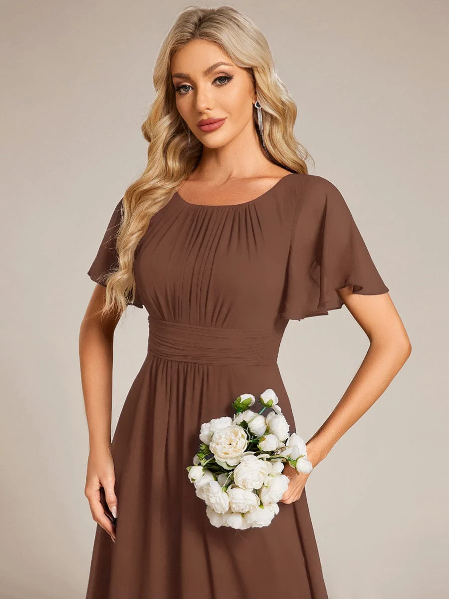 Simple Chiffon Pleated A-Line Round Neckline Dress in Black - Image 33