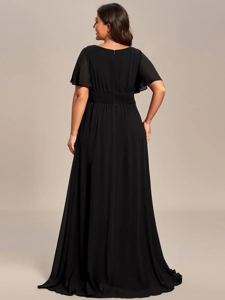 Simple Chiffon Pleated A-Line Round Neckline Dress in Black - Image 6