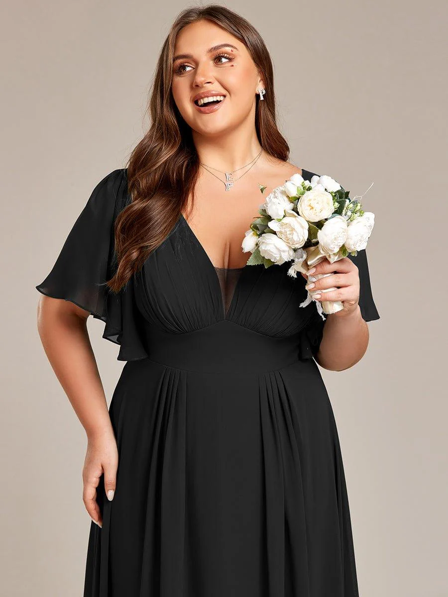 Simple Chiffon Short Sleeves Empire Waist A-Line Maxi Bridesmaid Dress - Image 16