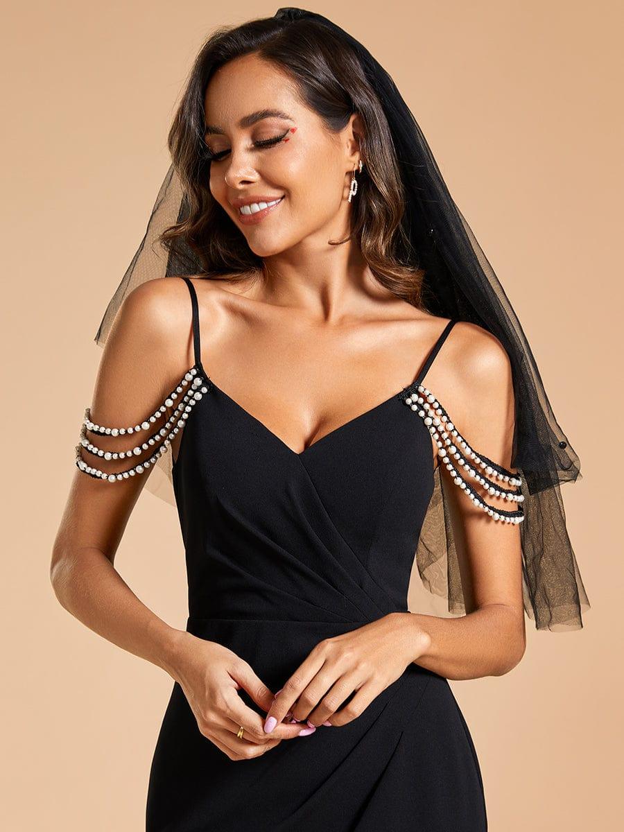 Simple Cold Shoulder Front Slit Pleated Mermaid Wedding Dress - Image 8