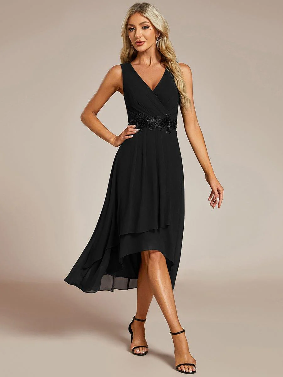 ever IRYS|Sleeveless Chiffon High-Low Wedding Guest Dress with Waist Applique - Image 29