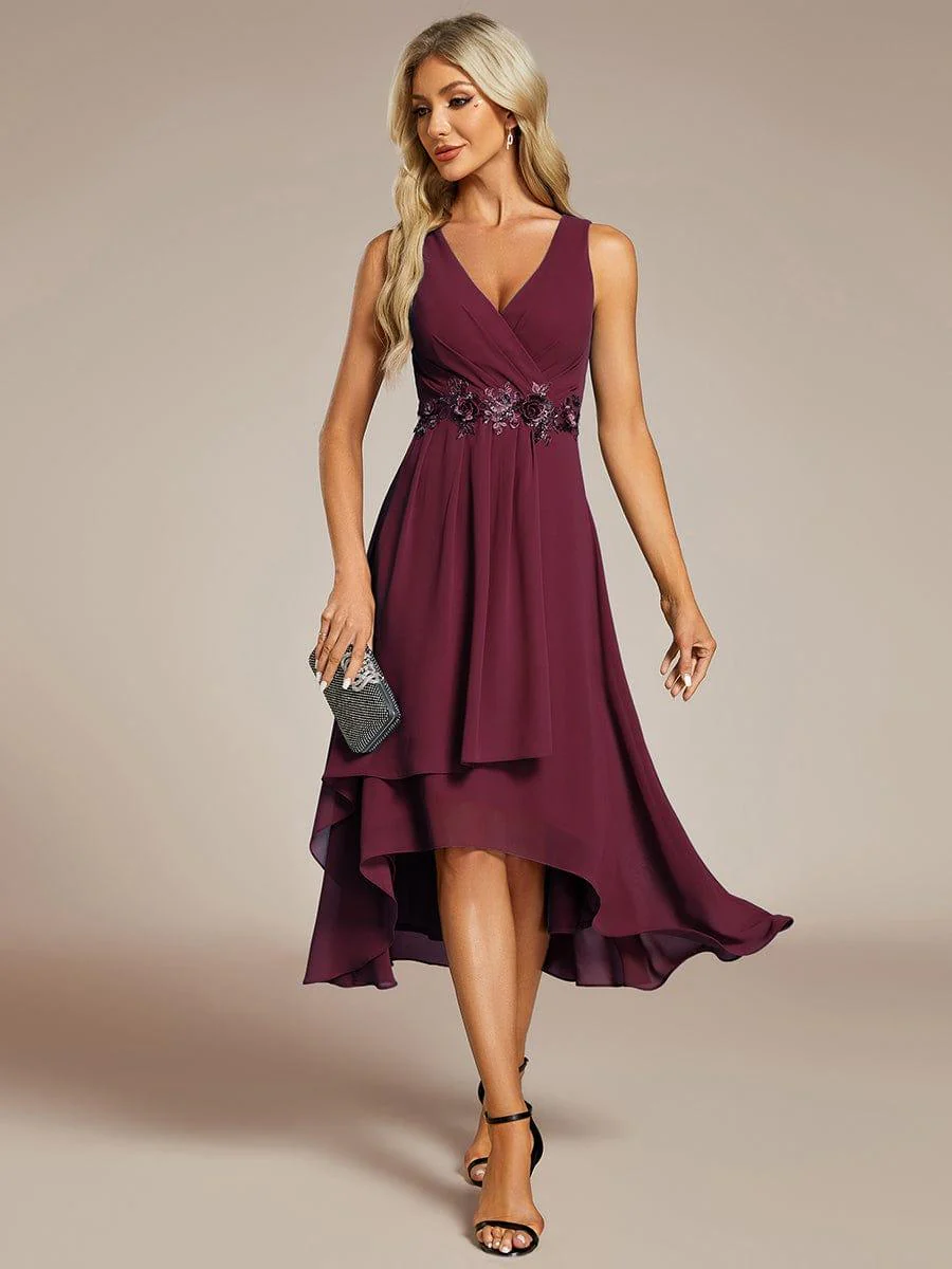 ever IRYS|Sleeveless Chiffon High-Low Wedding Guest Dress with Waist Applique - Image 33