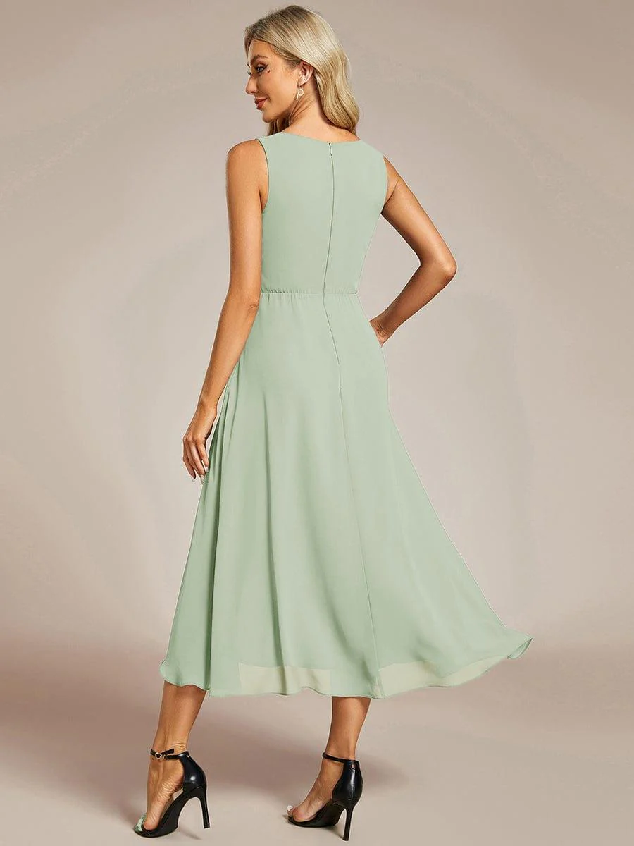 ever IRYS|Sleeveless Chiffon High-Low Wedding Guest Dress with Waist Applique - Image 42