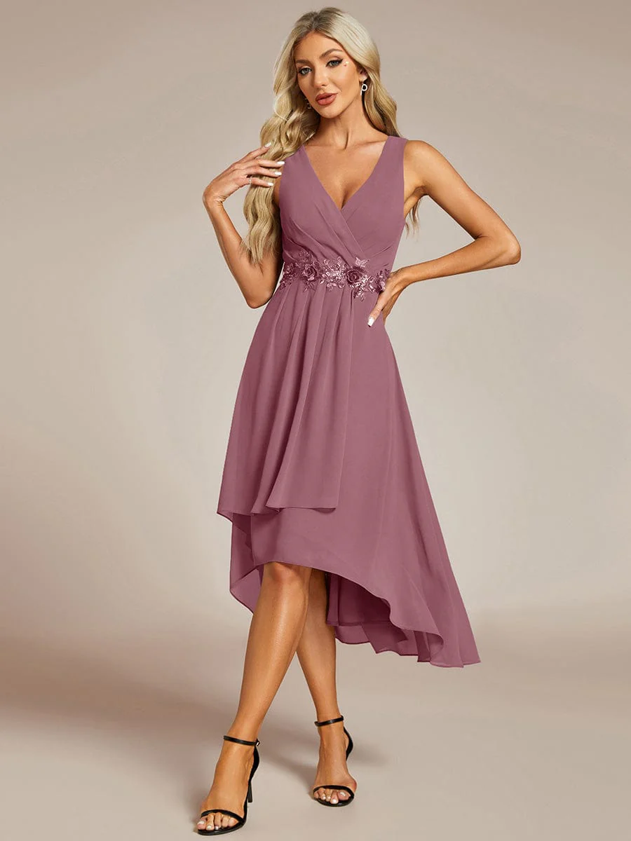ever IRYS|Sleeveless Chiffon High-Low Wedding Guest Dress with Waist Applique - Image 56