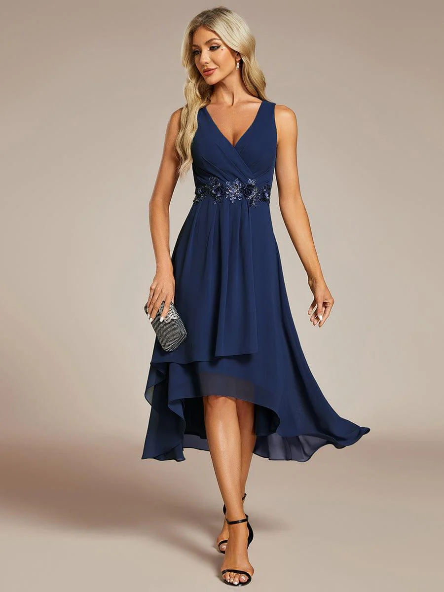 ever IRYS|Sleeveless Chiffon High-Low Wedding Guest Dress with Waist Applique - Image 6