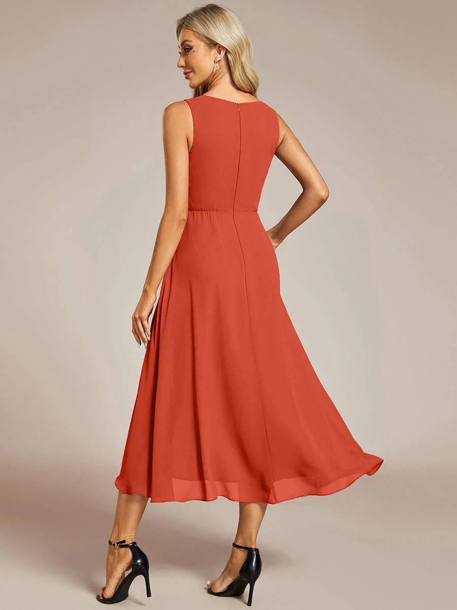ever IRYS|Sleeveless Chiffon High-Low Wedding Guest Dress with Waist Applique - Image 63