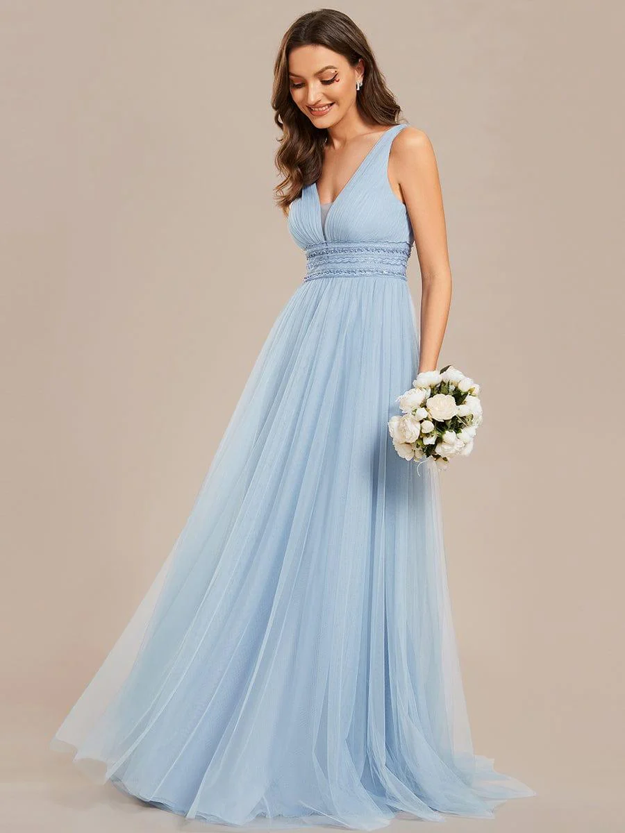 Sleeveless Deep V Low Back Long Wedding Dress - Image 27