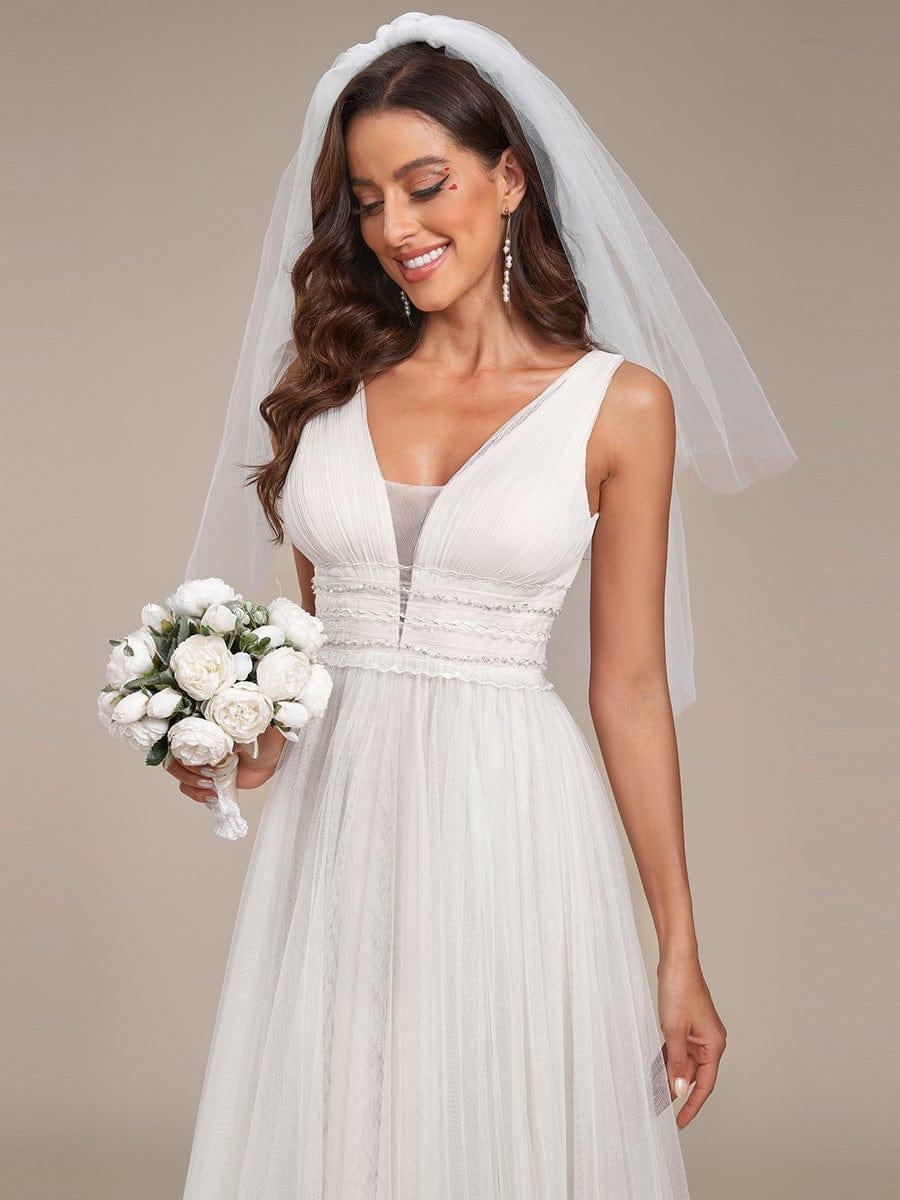 Sleeveless Deep V Low Back Long Wedding Dress - Image 8