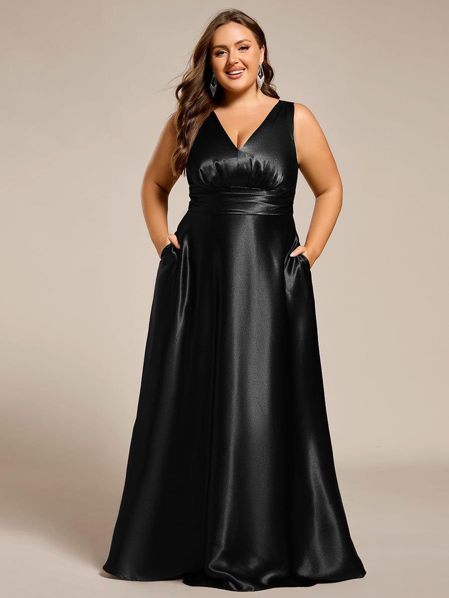 ever INDY|Sleeveless Empire Waist Satin Maxi Dress With Pockets in Black - Image 10
