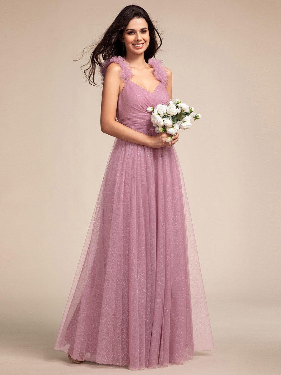 Sleeveless Pleated Glitter Maxi Bridesmaid Dress With Embellished Straps - Image 15