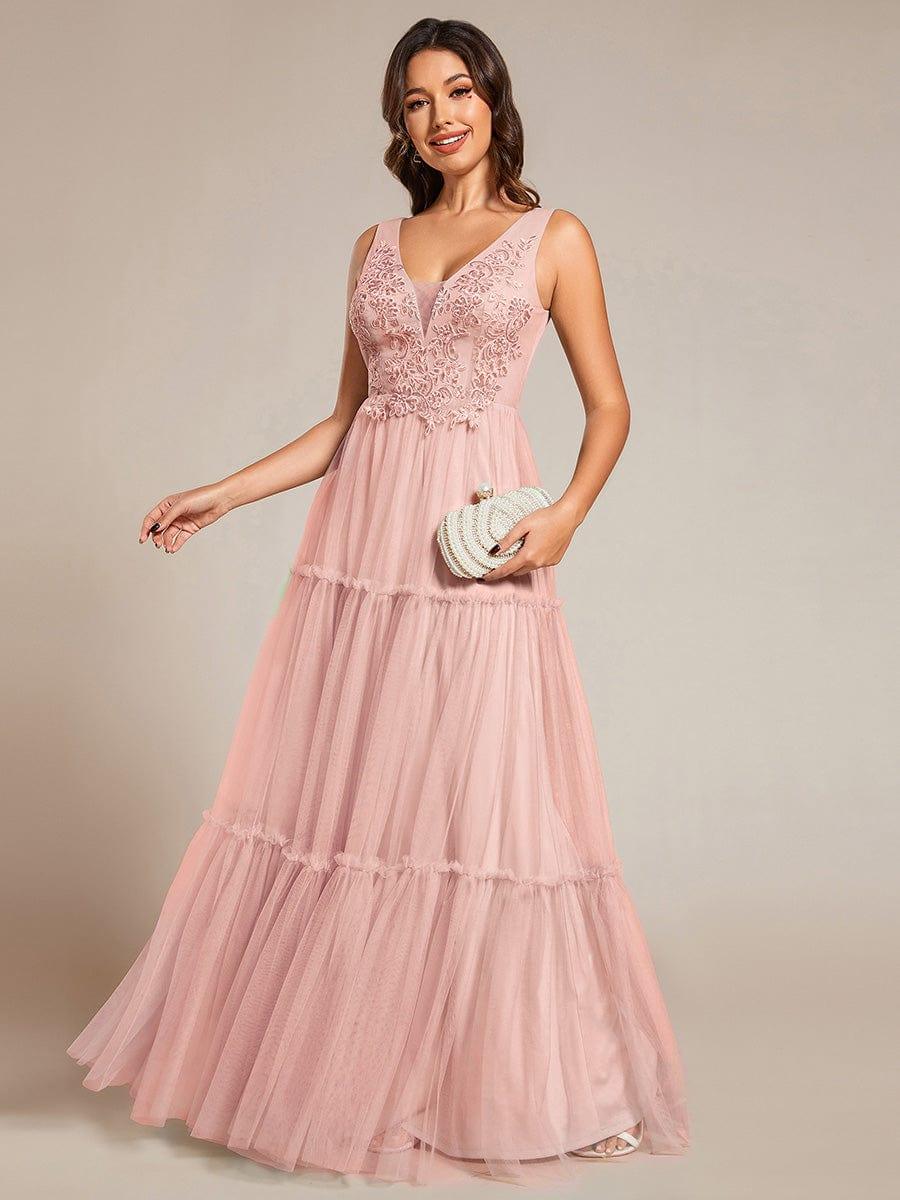 Sleeveless See-Through Applique Tulle Evening Dress - Image 9