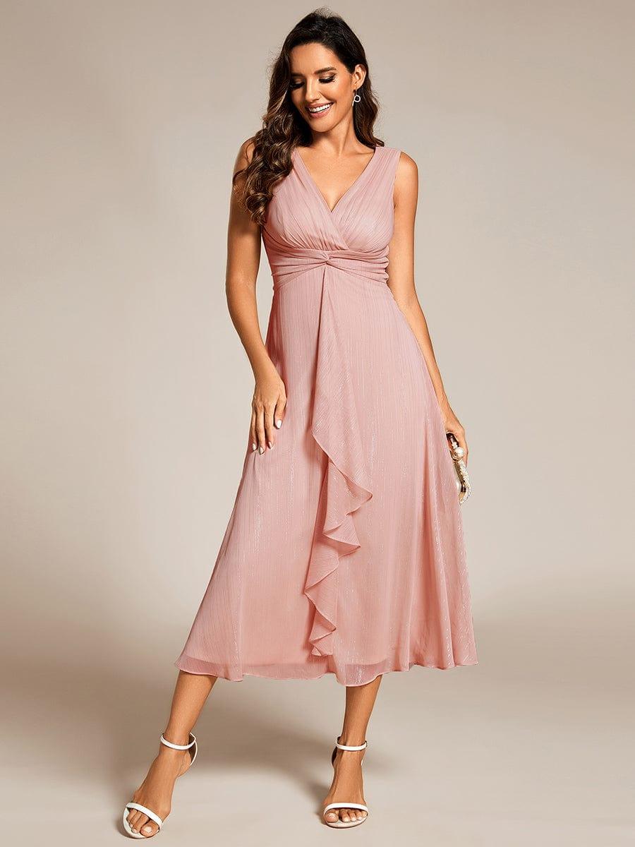 ever MEI|Sleeveless Twist Knot A-Line Lotus Leaf Shimmering Wedding Guest Dress(Final Sale) - Image 19