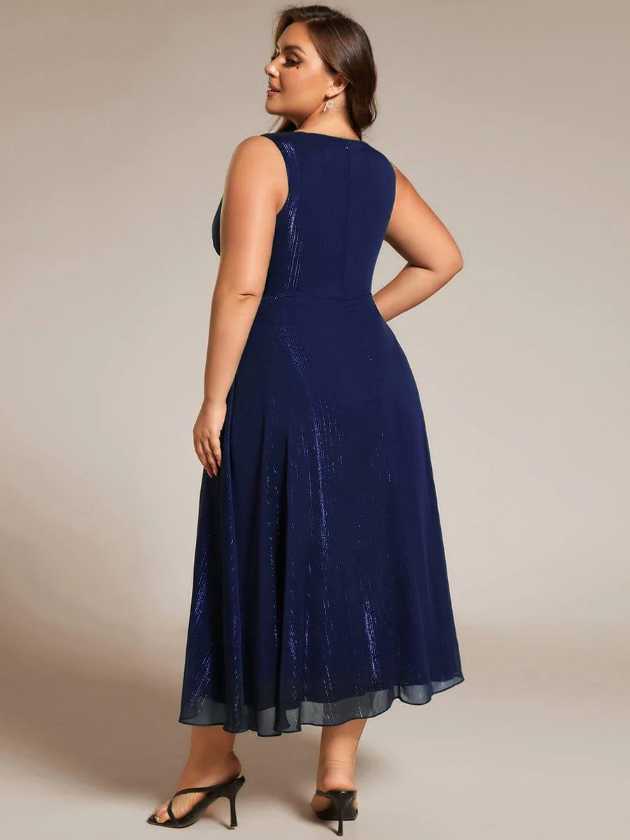 ever MEI|Sleeveless Twist Knot A-Line Lotus Leaf Shimmering Wedding Guest Dress(Final Sale) - Image 35