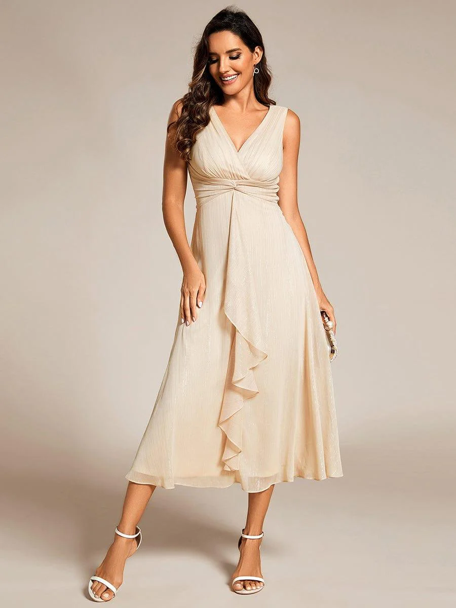 ever MEI|Sleeveless Twist Knot A-Line Lotus Leaf Shimmering Wedding Guest Dress(Final Sale) - Image 5