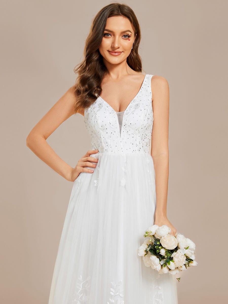 Sleeveless V-Neck A Line Embroidered Wedding Dress - Image 4