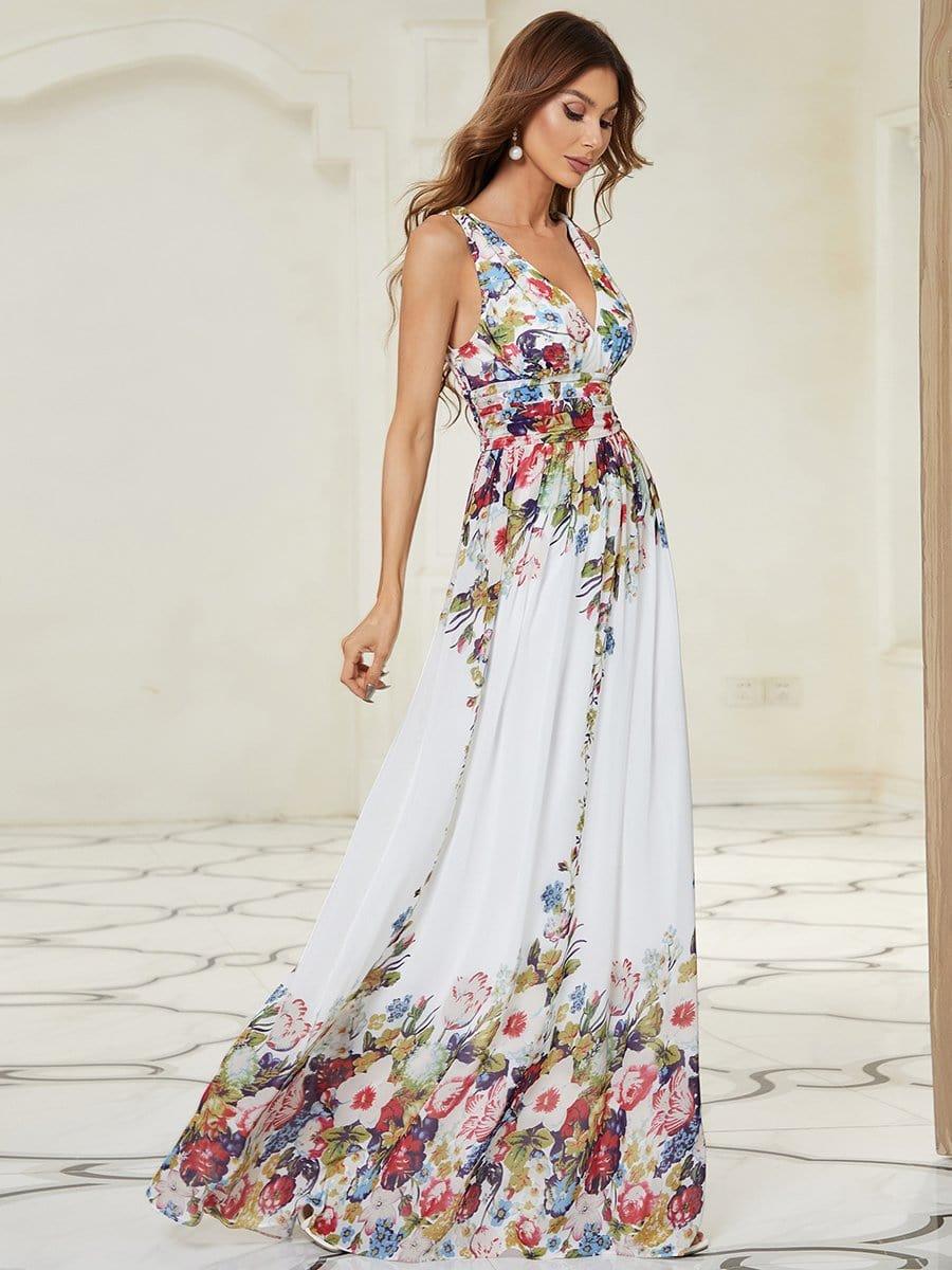 ever HUSH|V Neck Sleeveless Pleated Chiffon Evening Dress - Image 128