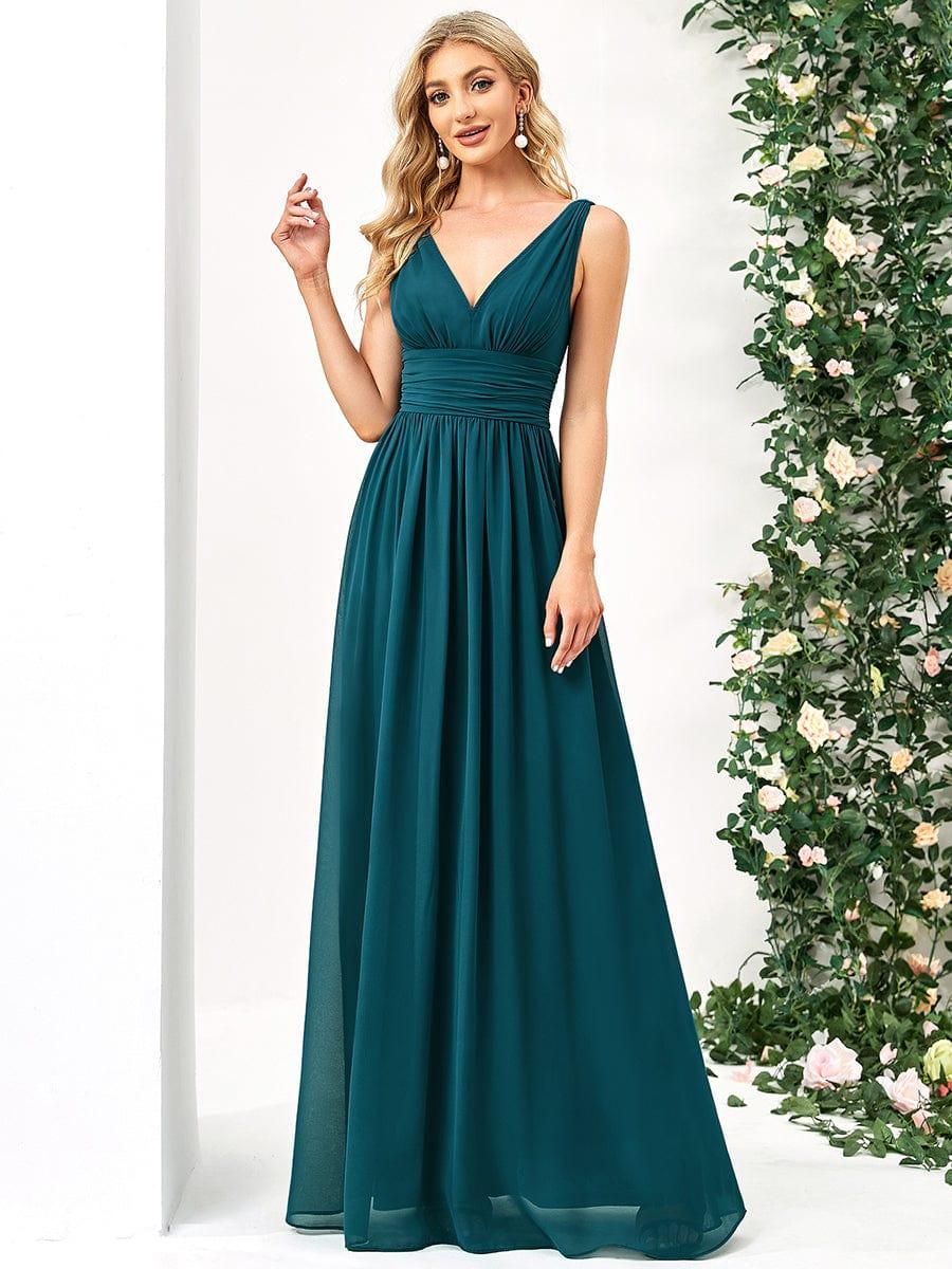 ever HUSH|Elegant V Neck A Line Chiffon Maxi Bridesmaid Dresses - Image 10
