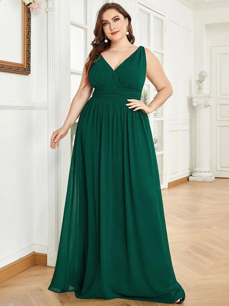 ever HUSH|Elegant V Neck A Line Chiffon Maxi Bridesmaid Dresses - Image 19