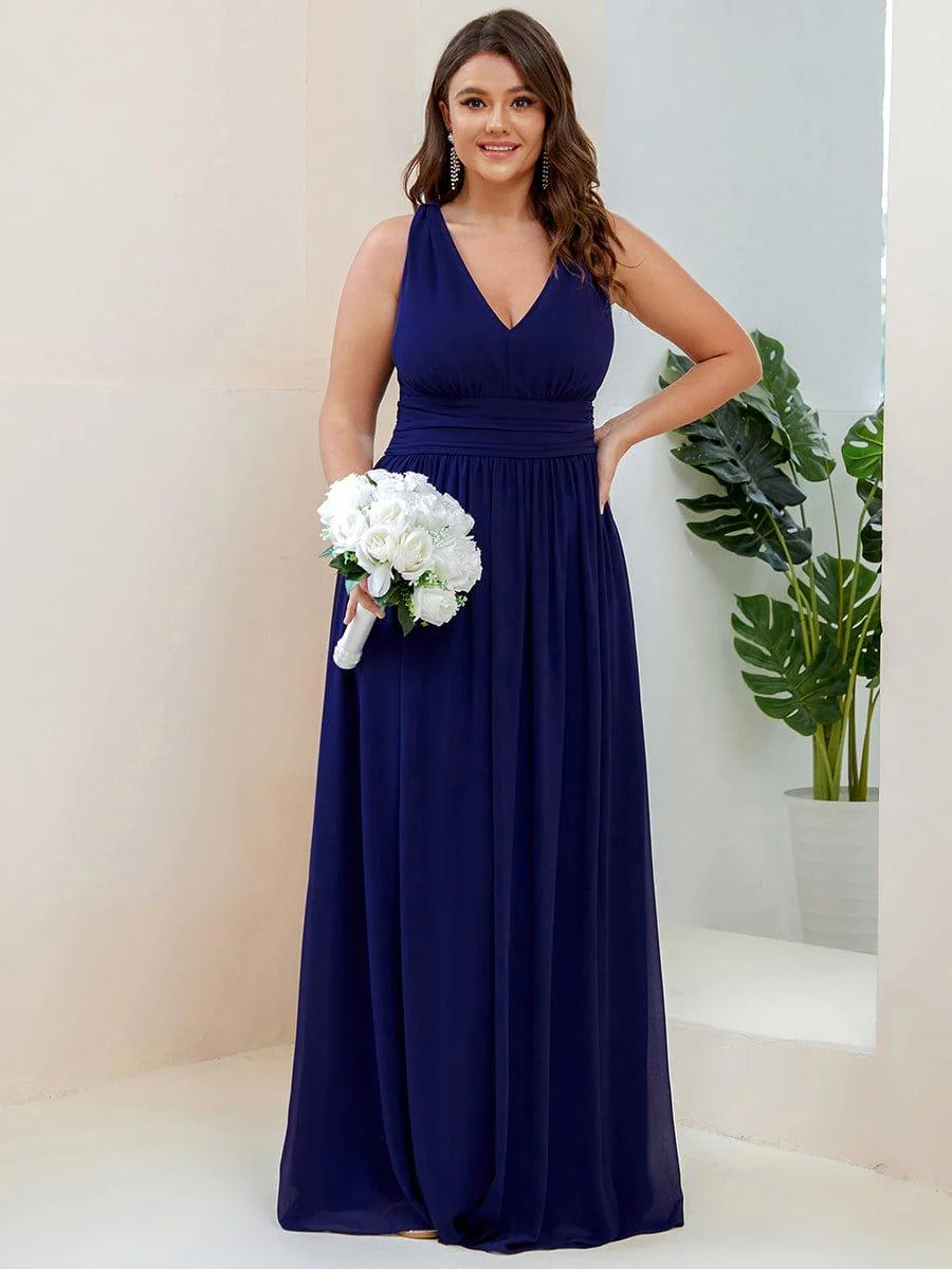 ever HUSH|Elegant V Neck A Line Chiffon Maxi Bridesmaid Dresses - Image 41