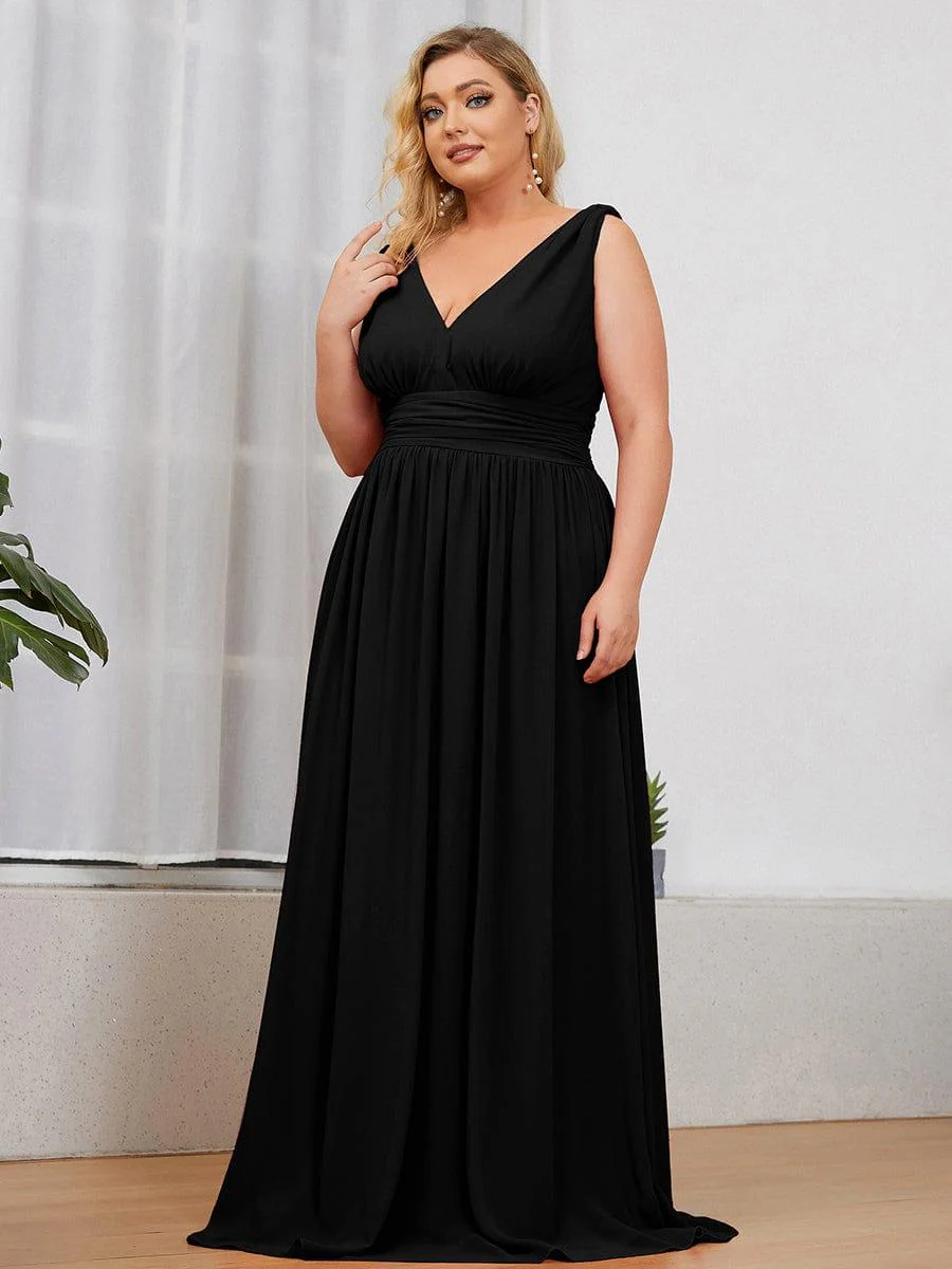 ever HUSH|Elegant V Neck A Line Chiffon Maxi Bridesmaid Dresses - Image 47