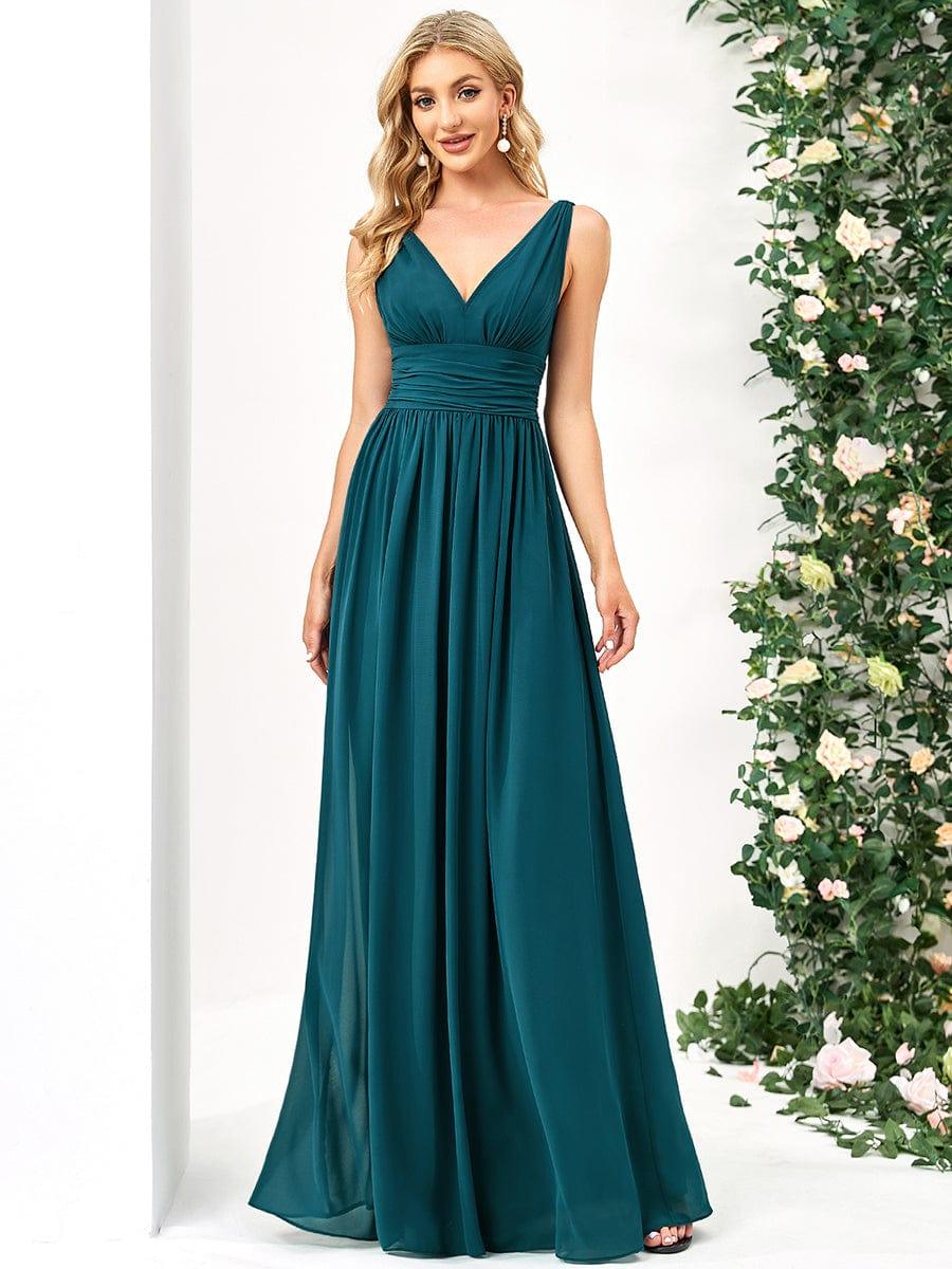 ever HUSH|Elegant V Neck A Line Chiffon Maxi Bridesmaid Dresses - Image 7