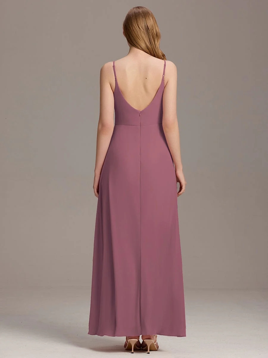 ever RENÉ|Spaghetti Strap Pleated V-Neck High Slit Bridesmaid Dress - Image 31