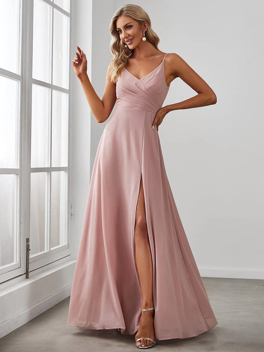 ever RENÉ|Spaghetti Strap Pleated V-Neck High Slit Evening Dress - Image 18