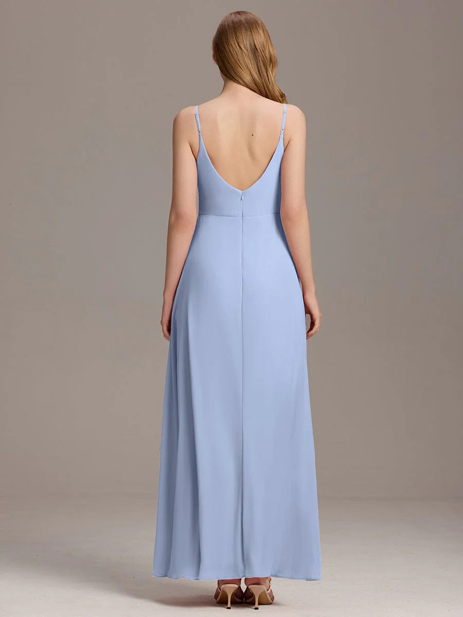 ever RENÉ|Spaghetti Strap Pleated V-Neck High Slit Evening Dress - Image 2