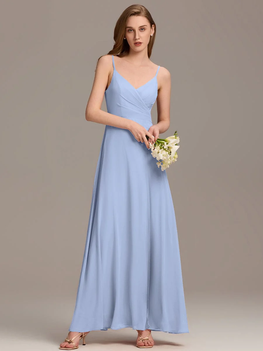 ever RENÉ|Spaghetti Strap Pleated V-Neck High Slit Evening Dress - Image 28