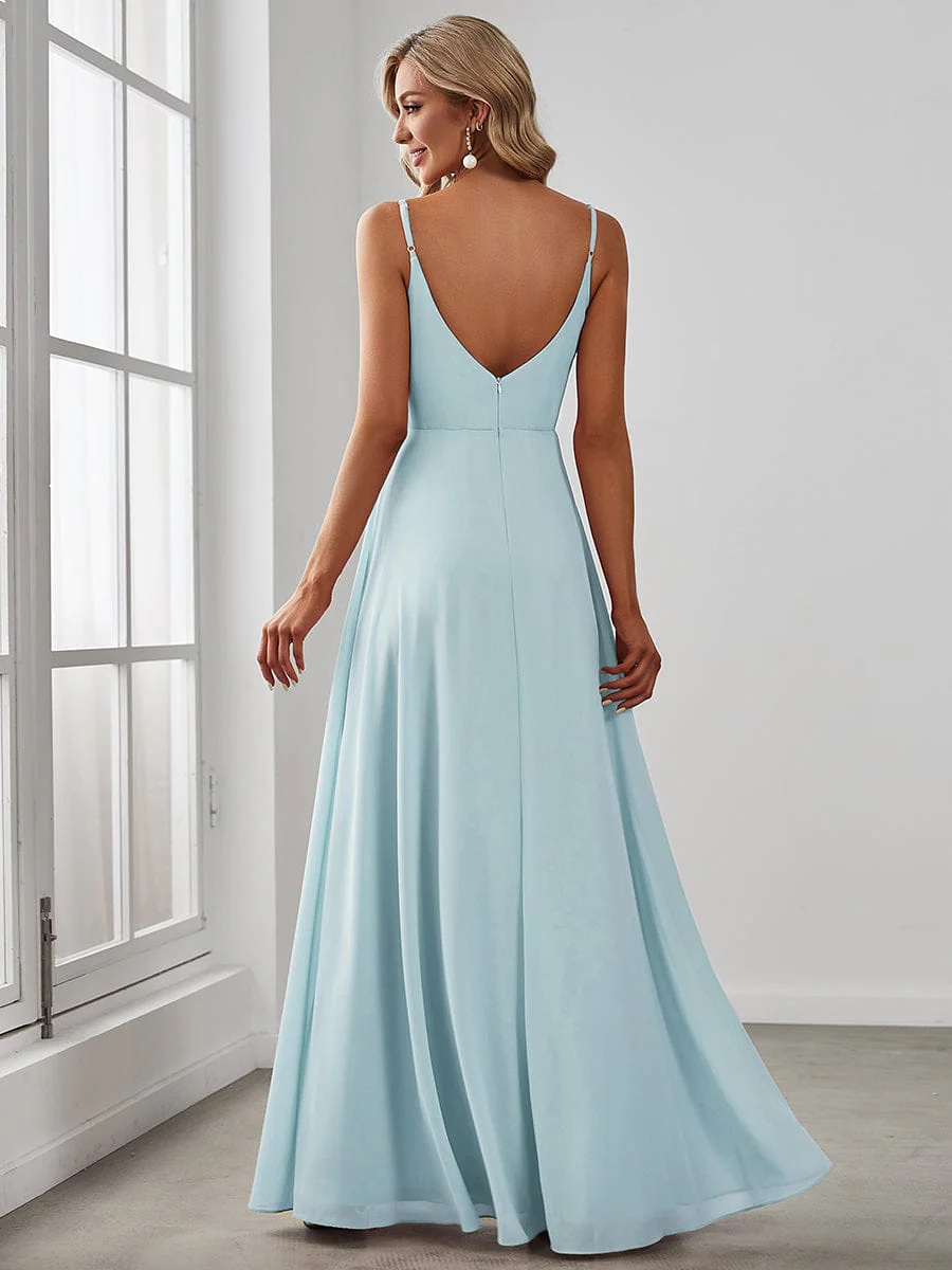 ever RENÉ|Spaghetti Strap Pleated V-Neck High Slit Evening Dress - Image 46
