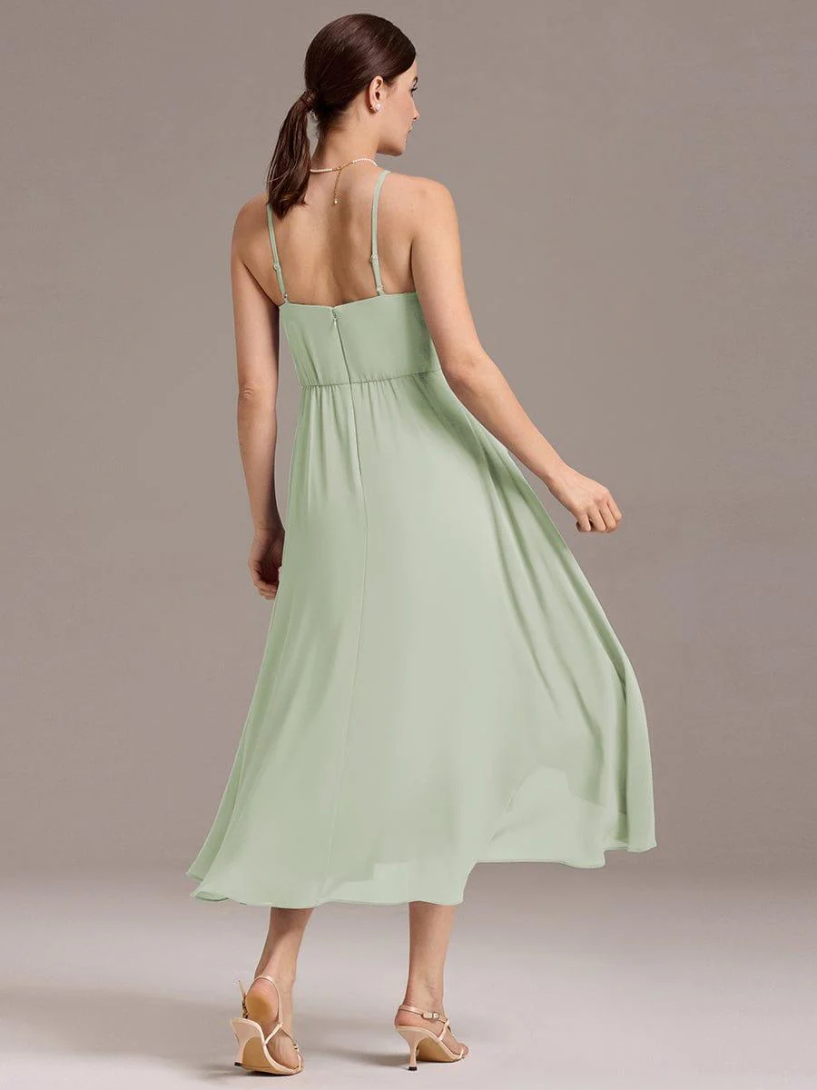 ever ARLYS|Spaghetti Strap Square Pleated High-Low Midi Bridesmaid Dress - Image 12