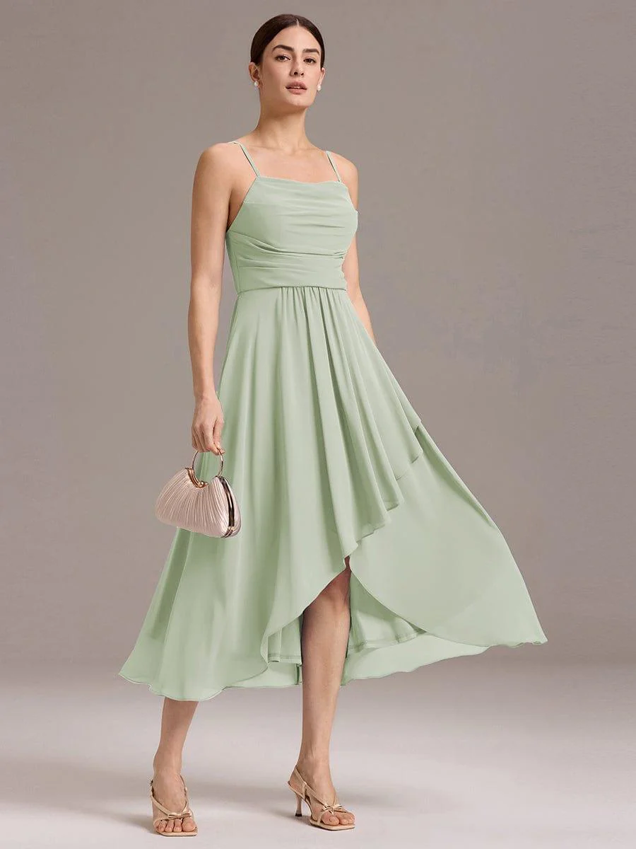 ever ARLYS|Spaghetti Strap Square Pleated High-Low Midi Bridesmaid Dress - Image 14