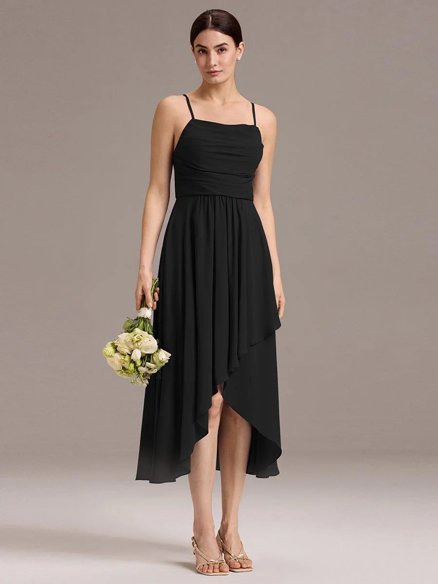 ever ARLYS|Spaghetti Strap Square Pleated High-Low Midi Bridesmaid Dress - Image 16