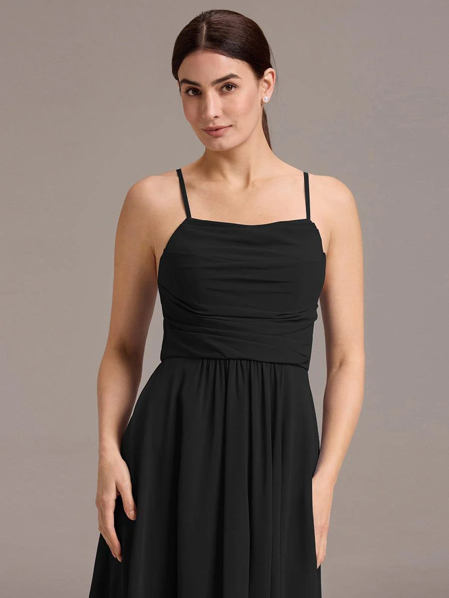 ever ARLYS|Spaghetti Strap Square Pleated High-Low Midi Bridesmaid Dress - Image 18