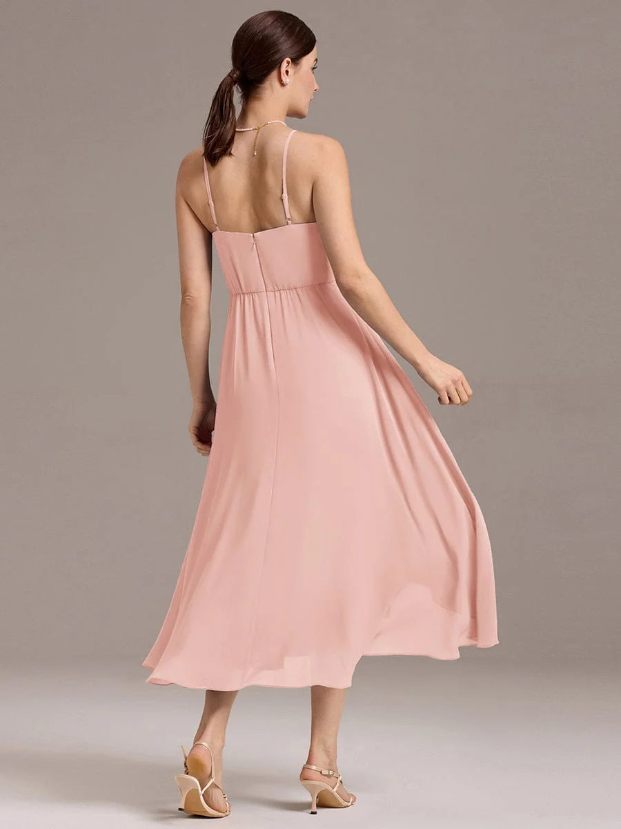 ever ARLYS|Spaghetti Strap Square Pleated High-Low Midi Bridesmaid Dress - Image 22