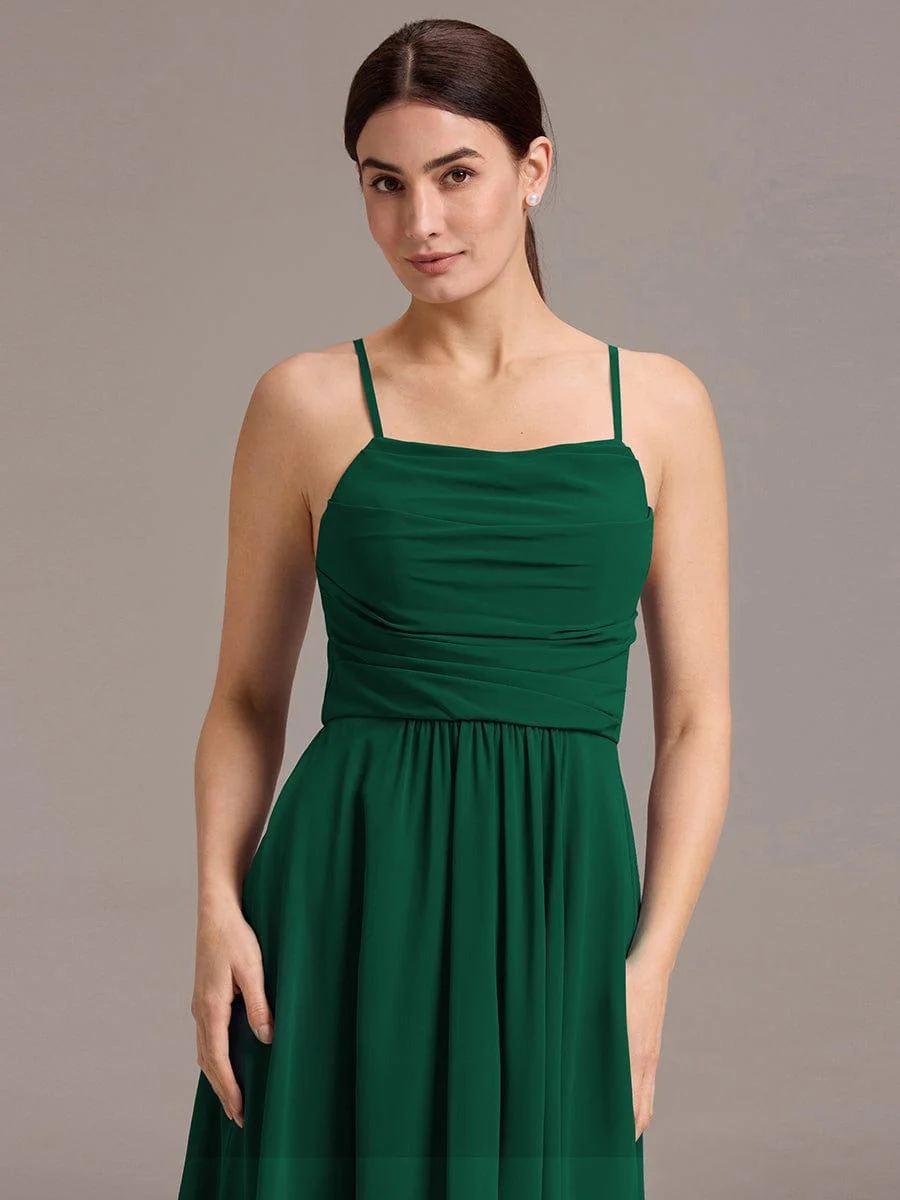 ever ARLYS|Spaghetti Strap Square Pleated High-Low Midi Bridesmaid Dress - Image 8