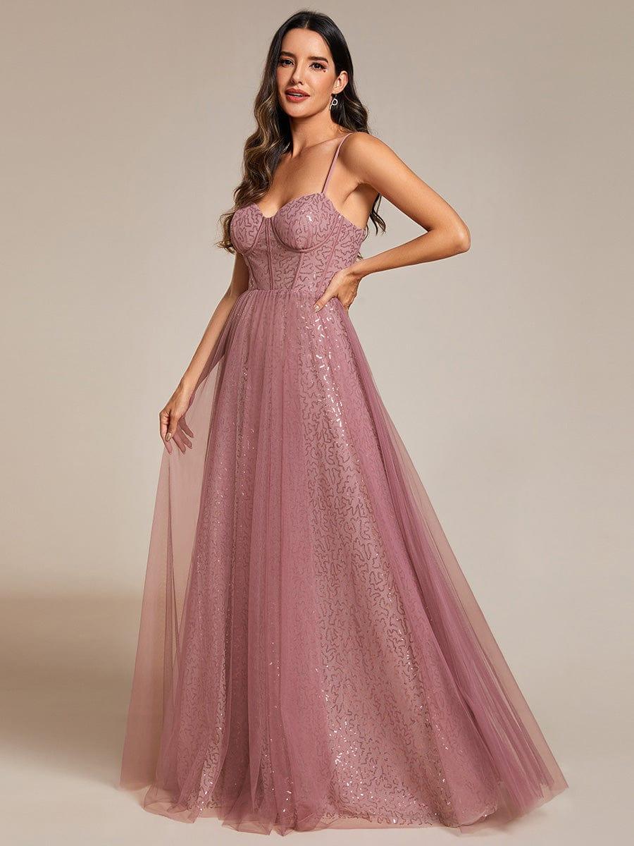 Spaghetti Straps Corset Sequin A-Line Prom Dress - Image 12