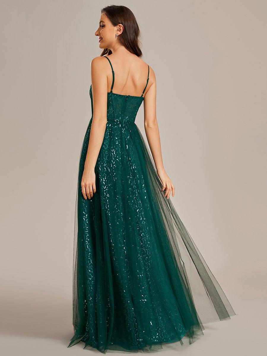 Spaghetti Straps Corset Sequin A-Line Prom Dress - Image 2