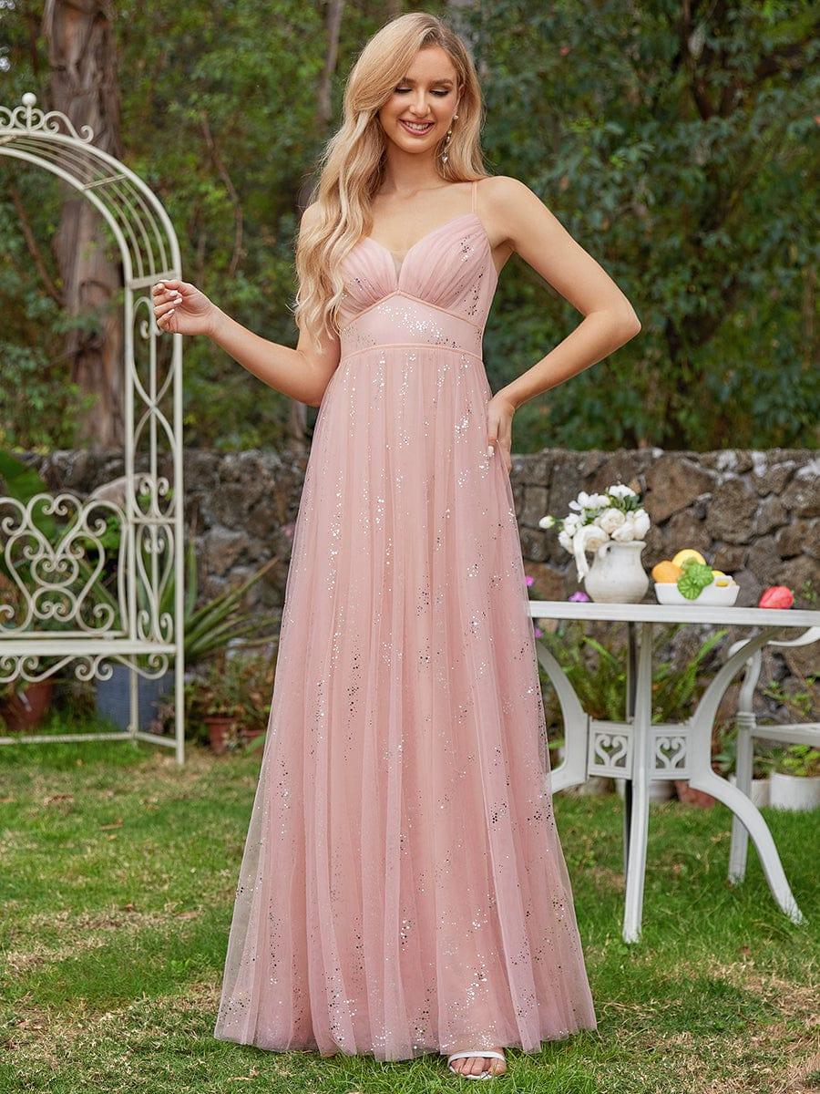 Sparkling Empire Waist Sleeveless Tulle Bridesmaid Dress with V-neck - Image 5